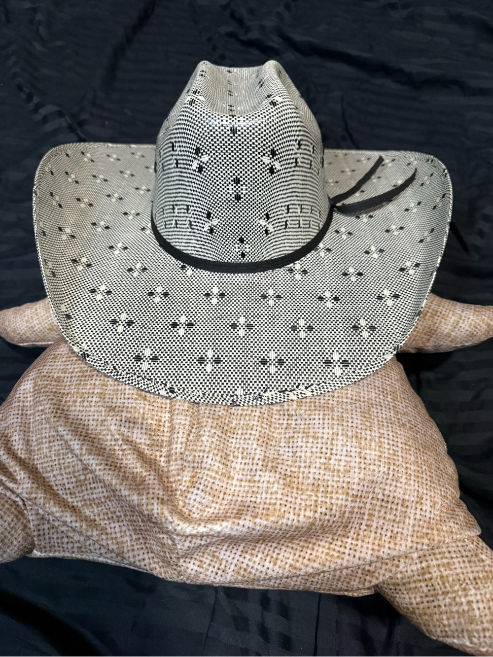 Texas Hat Company Straw Cowboy Hat 7 1/8 Black White Pattern
